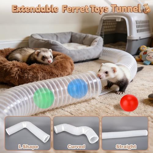 Mity rain Ferret Toys with 3 Balls Inclueded | Collapsible Tunnel Tube Accessories for Ferrets, Guinea Pigs, Hamsters, Expandable Interactive Toys Supplies for Small Pets - color: White, size: 1PCS