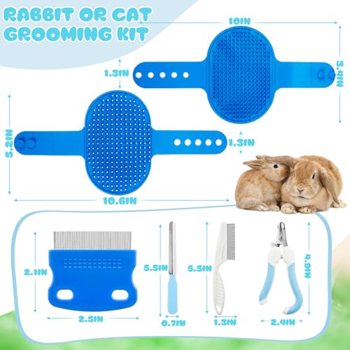 Small Animal Playpen & Grooming Kit, Portable Foldable Pet Playpen with Mesh Top for Rabbits, Guinea Pigs, Hamsters, Hedgehogs, Includes Feeding Bowls, Grooming Tools, and Bedding Mat, Blue