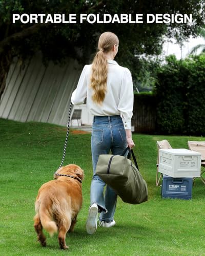 Veraste 33" L x 25" W x 25" H Collapsible Travel Dog Crate, Portable Soft Dog Kennel for Medium Large Dogs up to 60 lbs, 4-Door Foldable Travel Crate with Durable Mesh & Storage BagGreen | 4-Door Foldable Travel Crate,breathable mesh, foldable with storag