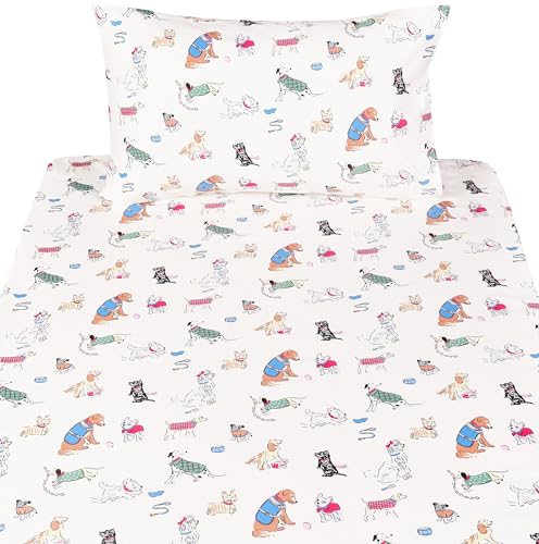 Scientific Sleep Puppy Dog 100% Cotton 3 Pcs Twin Bed Sheet Set Kids Toddler Teen, Flat Sheet & Fitted Sheet & Pillowcase Kids Bedding Set (Dogs) - color: Dogs, size: Twin