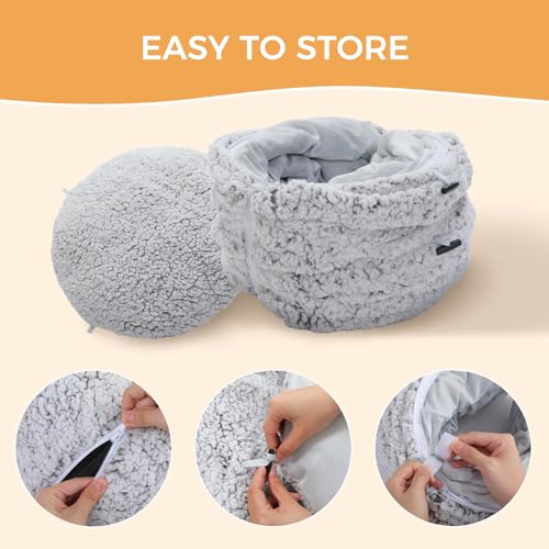 PEQULTI Cat Tunnel with Bed for Indoor Cats, Cat Play Donut Tunnel with Washable Soft Plush Mat, Round Cat Tunnel Toys Cute Cat Tube for Kittens, Puppies, Rabbits and Ferrets, Grey - color: Grey