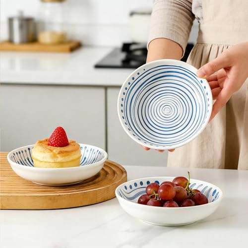 3 Ceramic Cat Bowls,5.5 inch Wide Shallow Cat Food Bowl for Relief Whisker Fatigue B Style - color: Blue-B