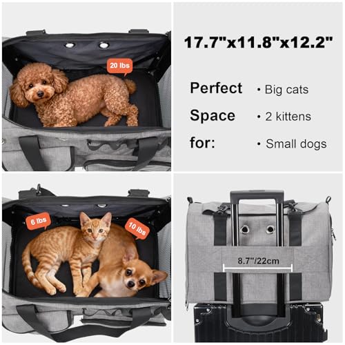 Ownpets TSA Airline Approved Large Pet Carrier, Soft Sided Cat Dog Carrier for Small Pets, Underseat, Waterproof, Foldable for Medium Big Cats 20 lbs+ & 2 Kittens/Puppies (17.7"x11.8"x12.2")