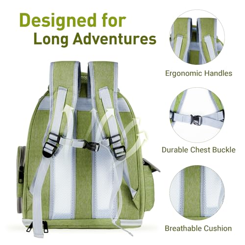Cat Backpack Carrier Clear Bubble Window for Cats & Small Dogs up to 15 lb | Large Space Breathable Foldable Pet Carrier Airline Approved, Mesh Entry Safety Tether Washable Pad, Travel Hiking Outdoor - color: Green