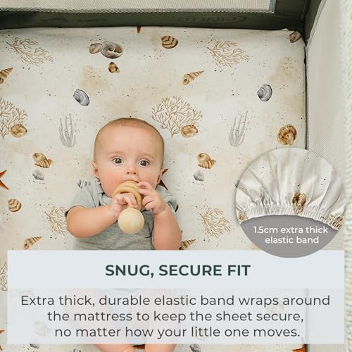 Pobi Baby Pack N Play Sheets for Boys, 2-Pack, Cotton Blend (Seaside) | Playard Sheet, 2-Pack, Graco 38x26, Cotton, Mini Crib Sheet, Soft, Snug, Safe, Pack n Play, Playpen, Travel, Machine Wash - color: Seaside