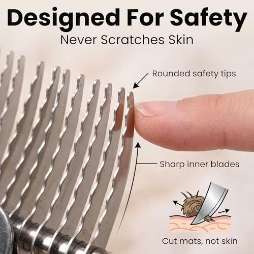 Dematting Rake for Dogs, Detangling, Grooming Tool For Matted Pet Hair | Best for Doodles, Poodles, Goldendoodles, Mat Remover, Undercoat Rake, Detangler Brush for Dogs, Comb Tool for Grooming - size: Dematting Rake Regular