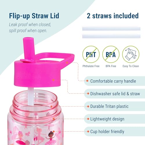Wildkin 16 oz Kids Tritan Water Bottle with Leakproof Straw Lid, Ballerina | Lightweight Tritan, dishwasher safe, straw lid helps prevent leaks when closed, easy for little hands, ages 3+ - color: Ballerina, size: 16 Ounces