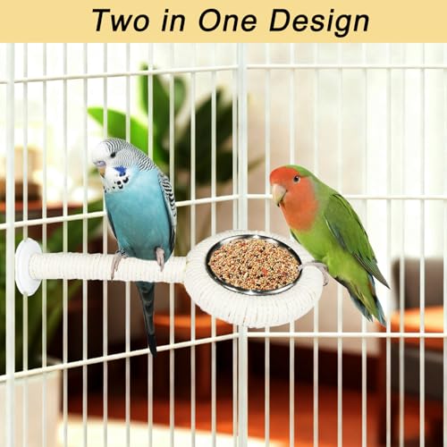 ASOCEA Bird Perch Feeding Cup,Bird Bowls for Cage Parakeet Feeder Parrot Food Bowls Parrot Cage Accessory for Budgie Lovebird Cockatiel Parakeet Canary Finch Small Parrots,Beige - color: beige bird feeding cup