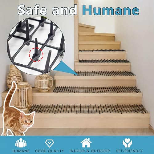 Cat Scat Mat with Spikes for Garden 6.5 Feet Cat Deterrent Mat | with Gentle Spikes for Dogs and Raccoons, with 8 Ground Stakes & 8 Zip Ties, 78.74" x 11" (Black 2 Pcs) - color: 2Pcs-Black
