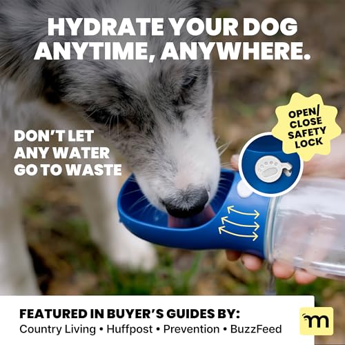 MalsiPree Dog Water Bottle Dispenser - 12 oz Navy Blue, Leak-Proof | 12oz leak-proof bottle & bowl - one-hand use - Use for dog walks, travel, hiking, park & beach days - color: Navy Blue, size: 12oz - Standard