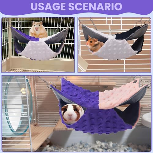 YedsIntu 3 Pcs Guinea Pig Hammock, Rat Ferret Hamster Hanging Hammock Guinea Pig Accessories for Small Animals Chinchilla Parrot Sugar Glider Ferret Squirrel (11"×11") - color: Purple + Pink, Purple + White, Black + White