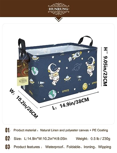 Rectangle Foldable Storage Basket Handles For Home, Space Astronaut | Waterproof reinforced handles, perfect for shelf use, organizes clothes, daily items and pet supplies - color: Rec-Blue Space Astronaut
