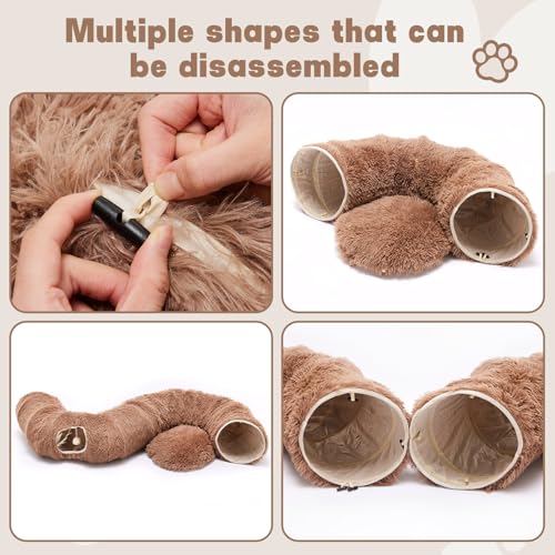 Cat Tunnels for Indoor Cats, Donut Tunnel Toys for Cats, Coffee | Washable Circle Cushion, 3-in-1 Foldable Playground & Cozy Cave Bed for Small Large Cats, Kittens, Puppy, Rabbits - color: Brown
