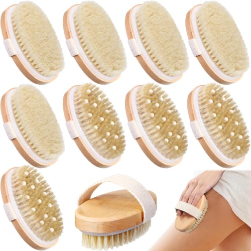 Gejoy 10 Pcs Dry Brushing Body Brush for Lymphatic Drainage Exfoliating Brush with Massage Nodule Dry Skin Body Scrubber Cellulite Shower Circulation Dead Exfoliator (Massage & Exfoliate,Wood Color) - color: Massage & Exfoliate