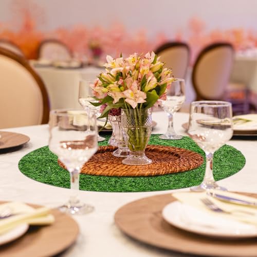 Angoily Artificial Grass Placemats Round, 19.7 Inch Faux Turf Table Decor | Round Faux Grass Centerpiece Mat for Weddings, Parties, Banquets, Golf Themes and Indoor or Outdoor Tables