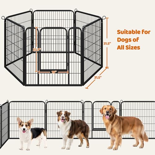 Yaheetech 32" H 6-Panel Extra Wide Dog Playpen w/Door for Indoor Outdoor | Heavy Duty Metal Frame, Secure Latch Gate, Tool-Free Assembly, Portable For Yard RV Camping, Ideal For Small & Medium Pets - size: 32"
