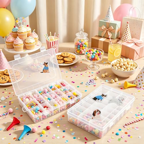 OALCQ Plastic Organizer Box with Dividers, 100 PCS Cute Dog Stickers, 24 Grid Small Parts Storage Container for Beads & Craft, Clear Tackle Case for Screws Jewelry Accessories - style: dog