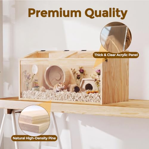COZIWOW Wooden Hamster Cage Chewproof 32" Small Animal Habitat Enclosure | 32x16x16" Large Spacious Cage, Escape-Proof Air Vent, Removable Easy-Clean Front Panel, Lockable Top Lid, For Syrian & Gerbil - size: 31.5"L x 16.0"W x 16.0"H