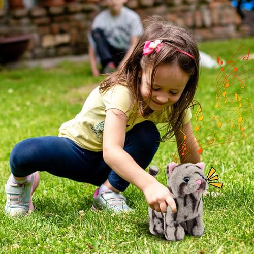 Easfan Walking Kitty Cat Electric Meowing Plush Toy for Kids 9" | Interactive pet, tail wagging head nodding, animated kitten pet, birthday holiday gift, for toddlers - style: Grey Cat