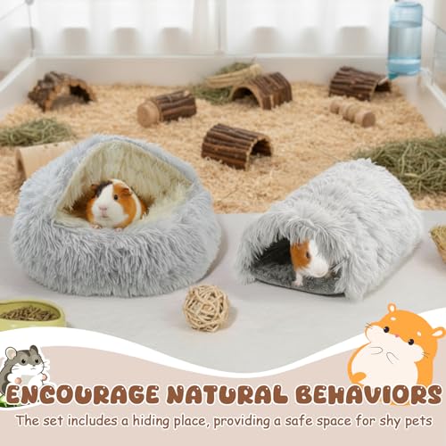 2 Pack Guinea Pig Hideout Bed with Tunnel, Large Soft Plush Cozy House, Washable Hideaway for Guinea Pigs and Small Animals(Style 2) - style: Style 2
