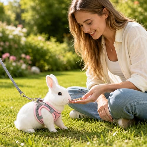 Bunny Harness and Leash Set Soft Breathable Rabbit Harness Eescape Proof Walking Training Rabbit Pet Vest Adjustable Mesh Vest HarnessCostume for Rabbits Ferret Small Pig Puppy Hamster