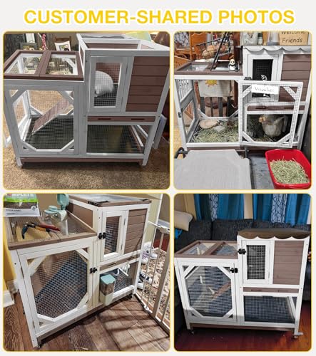 Aivituvin Rabbit Cage Indoor, 2-Story Bunny Cage with Leak-Proof Trays, Chew-Proof Wooden Rabbit Cage on Wheels for Small Pets (39.3" L x 22" W x 36.8" H) - Brown - color: Brown