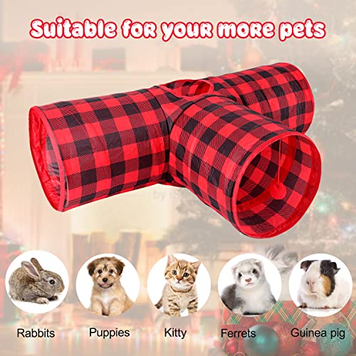 BWOGUE Bunny Tunnels & Tubes Collapsible 3 Way Bunnys Hideout Small Animal Activity Tunnel Toys for Dwarf Rabbits Guinea Pigs Kitty - color: Plaid