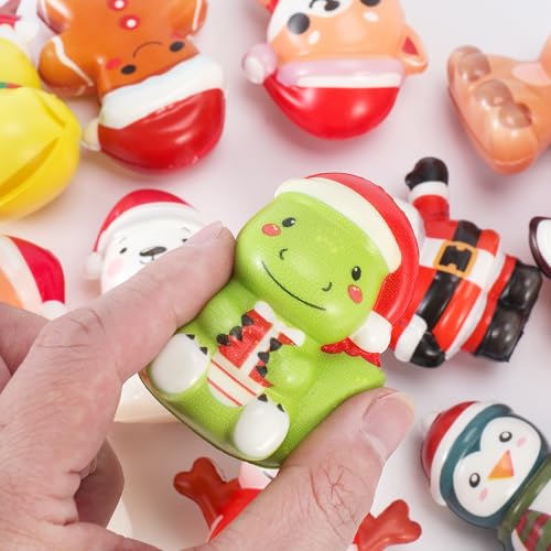 24PCS Christmas Squishy for Party Favors Gifts, Stress Relief Toys for Goodie Bags Pinata Fillers, Stocking Stuffer for Kids, Treasure Box Carnival for Prizes Rewards, Fidget Squeeze Advent Calendar - style: Christmas