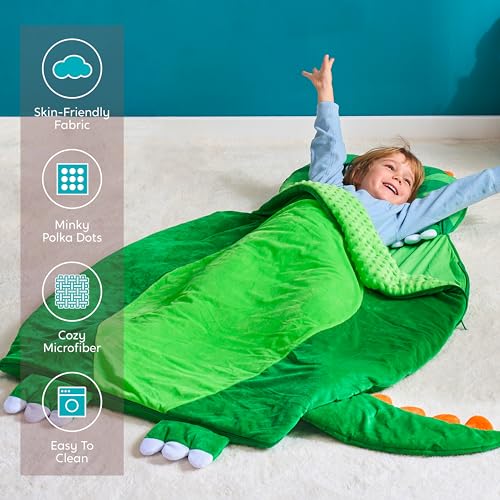 JOIEDOMI Kids Sleeping Bag 4 5 6 Year Old Girl Gifts Toddler Nap Mat with Pillow & Blanket 60" x 39" for Kids Ages 3+ Soft Plush Sleeping Mat for Preschool and Boys Girls - color: Green Dinosaur