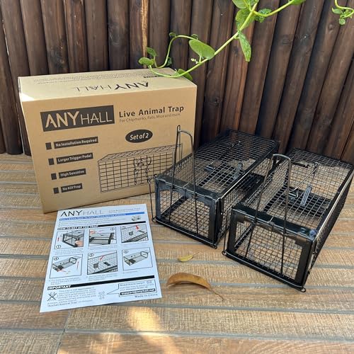 2-Pack Rat Traps Humane Live Mouse Vole Chipmunk Trap Cage (Black) | For Indoors and Outdoors, Catch and Release - color: Black