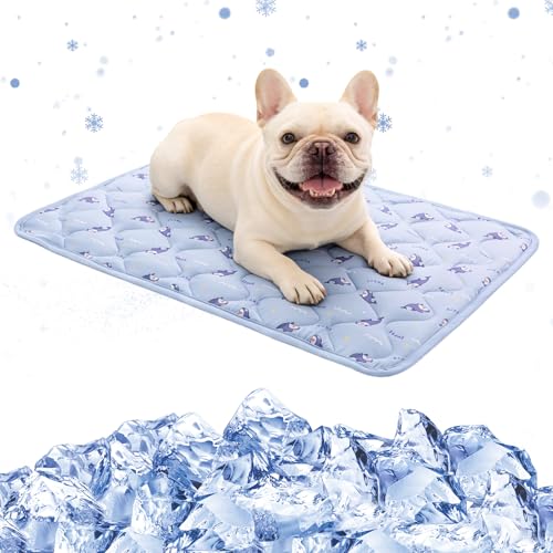 Pet Summer Cooling Blanket - 22.8" x 35.0" Double-Sided Mat Dog Puppy Self ice Cat Pad Bed Cover for Home Outdoor Sofa Sleeping Washable Portable Lightweight Small Medium Large (Blue Shark, S) - color: Blue Shark