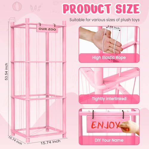 Woodure Stuffed Animal Storage & Organizer, Wooden Cute Zoo Toy Holder for Toddler Rooms, Playrooms & Bedrooms（Pink） - color: Pink