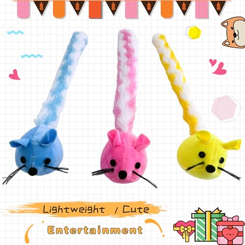 Cat Toy, 3 Pack Plush Catnip Cat Mouse Toy with Colorful Long Dangling Tails, Interactive Cat Toy 2.36” Soft Furry Mice Kitten Toy for Bored Indoor Adult Cat Chew Biting Carry Fun Play