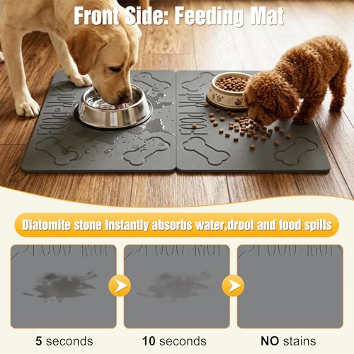 Double-Side 2 in 1 Stone Pet Food Mat & Cooling Mat (24"*16") | Instant dry water absorbing Diatomite Stone Dog Bowls Drying Mat & Heat dissipating Pet Cooling Mat. Bite-Proof & Non-slip. - color: DARK GREY, size: 24"*16"