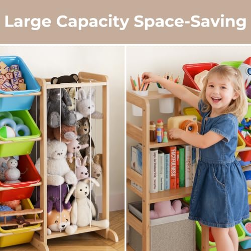 Toy Storage Organizer with Bookshelf and Stuffed Animal Storage - Playroom Organization with Shelves and 16 Bins - Living Room Box for Lego - Nursery Bedroom Decor Essential - color: multicolored, size: 67"W,3 Shelves,16 Bins