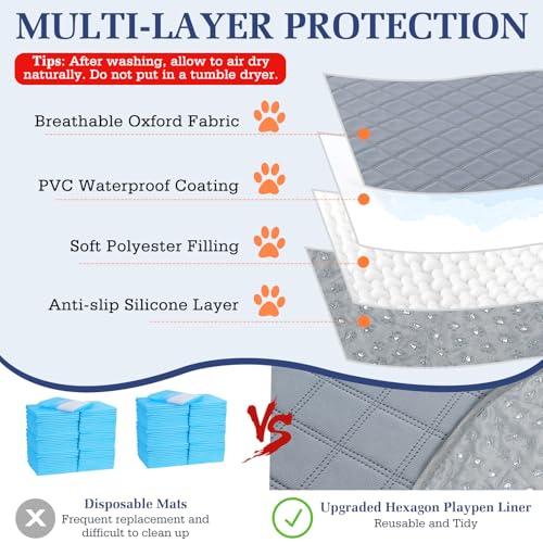 Pawaboo 2-in-1 Small Animals Playpen with Pad, Green+Gray | Waterproof, Reusable Pad, Portable Outdoor Yard Fence with 3 Metal Rod, For Chick/Kitten/Guinea Pig/Rabbits/Chinchillas - color: U-Green+Gray