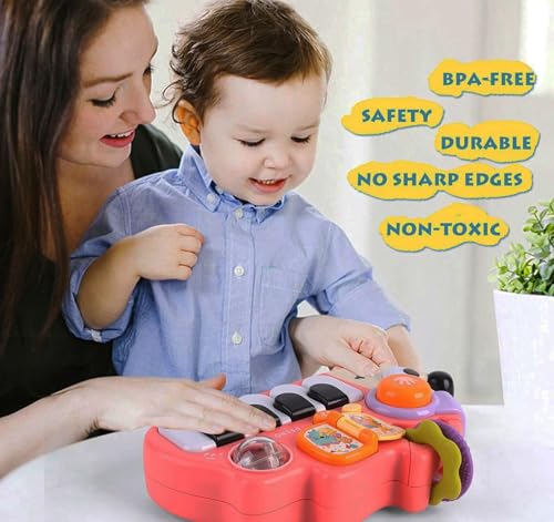 Baby Musical Piano Toys for Toddler age1-3, Busy Board with Music & Light, Birthday Toy for Infant Toddler 1-3 Years and Older Boy Girl Gifts (Pink-Hedgehog) - color: Pink-hedgehog