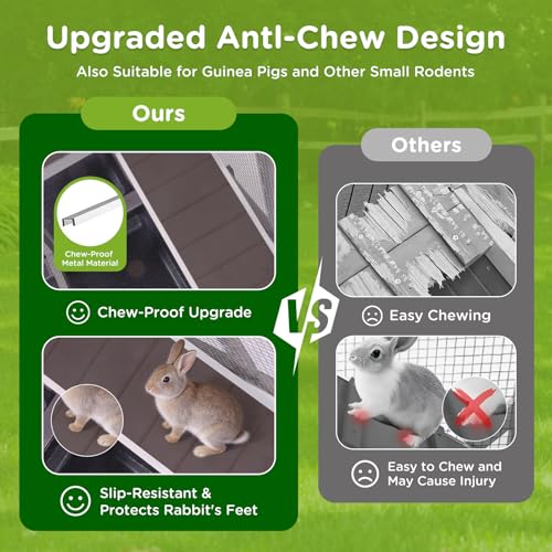 Gutinneen Large Indoor Rabbit Hutch Bunny Cage with Chew-Proof Ramp, Locking Leak-Proof Trays - Outdoor 62" Wooden Rabbit Cage with 6 Wheels for Rabbits, Guinea Pigs, Small Animals (Brown)
