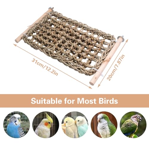 Bird Cage Ladder Perch, Seagrass Woven Ladder Hammock Exercise Stands Parakeet Climbing Chewing Bridge for Parrots Lovebirds Cockatiels Conures Budgies, Bird Cage Accessories