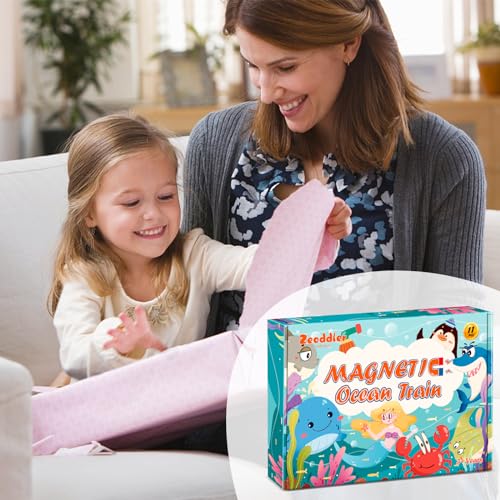 Zeoddler Toys for Toddlers, 11 Magnetic Wooden Sea Animals Train Set, Montessori Toys for Toddlers, Educational Activities for Kids, Birthday Gifts for Boys, Girls - style: Sea Animal