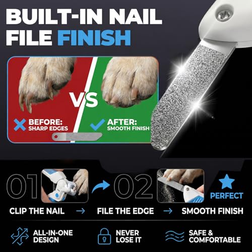 2-in-1 Cat Nail Clipper with Light for Small Medium Large Dogs | Cat Trimmer Grooming with Built-in File, Stainless Steel Blades Cutter, Ideal for Small, Medium & Large Pets, Blue - color: Blue