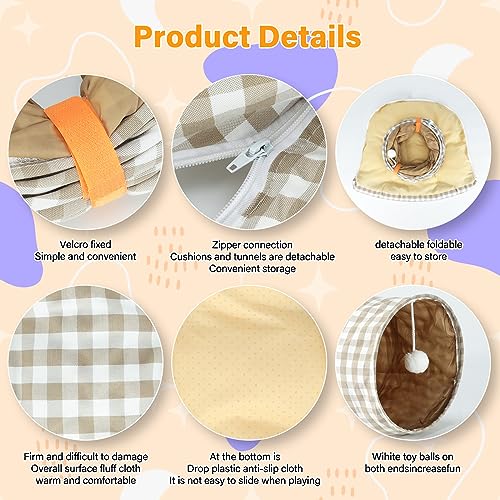 BWOGUE Bunny Tunnel Bed, 2-in-1 Collapsible Rabbit Tunnel Hideout with Mat | Removable Mat for Washing, Ball Toy for Play, Tunnel Tubes for Hiding, Soft Suede Fabric, Cats Rabbits Guinea Pigs - color: YellowPlaid