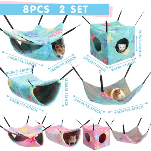 Sadnyy 8 Pcs Velvet Ferret Hammock Washable Rat Hides Guinea Pig Cage Accessories Pet Hideout Tunnel Cave Ferret Bed Toys for Chinchilla Hamster Sugar Glider Squirrel Hide Play and Sleep