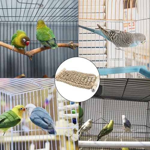 FlidRunest Conure Ladder Perch for Cage, Bird Seagrass Ladder Bridge Exercise Stands, Natural Hand-Woven Parrot Net Climbing Chewing Hammock, Cage Accessories - size: A(Only Seagrass Mat)