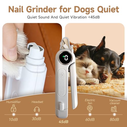 2-in-1 Dogs Cats Nail Electric Clipper & Grinder Quiet, Pet Nail Trimmers | Electric Nail Clippers with Light for Large Medium Small Dog & Cat, 3 Speed Grinder Nail Clipping Safety Guard Rechargeable