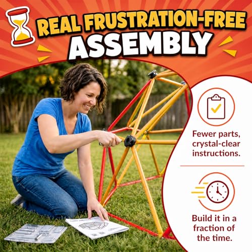 6FT Climbing Dome for Kids, Jungle Gym for Indoor and Outdoor, Geometric Dome Climber Supporting 440 Lbs Anti-Rust Metal Play Structure, Kids Gift Toys, ASTM Approved, Red & Orange - color: Orange & Red