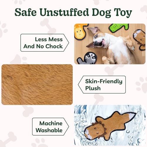 SHARLOVY No Stuffing Dog Toys Crinkle Squeaky, Long Lasting Chews for Aggressive, Durable Plush Dog Puppy Chew Toys for Teething, with 6 Tough Layers for Small Medium Large Breed-5pack,Large | Durable Plush Dog Puppy Chew Toys for Teething, with 6 Tough L