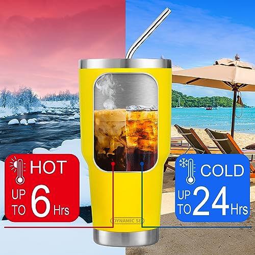 D·S 30oz Yellow Tumbler Double Wall Vacuum Insulated Travel Coffee Mug | Double Wall Vacuum Suit Cold and Hot Drink Fits in standard car cup holders With Splash-Proof Lid - color: Yellow