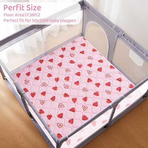 Viviland Baby Play Mats for Floor, Thicken Playmate for Baby and Toddlers, 50" x 50" Playpen Mat, Non-Slip & Machine Washable - Pink Strawberry - color: Pink Strawberry, size: 50" X 50"