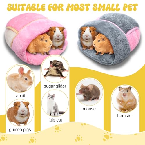 2 Pcs Guinea Pig Hideouts Guinea Pig Bed, Gray, Pink, Plain | Guinea Pig Sack, Soft Plush, Washable Bedding Hideout for Small Pet, Nest Supplies, Cage Habitat Accessories - color: Gray, Pink